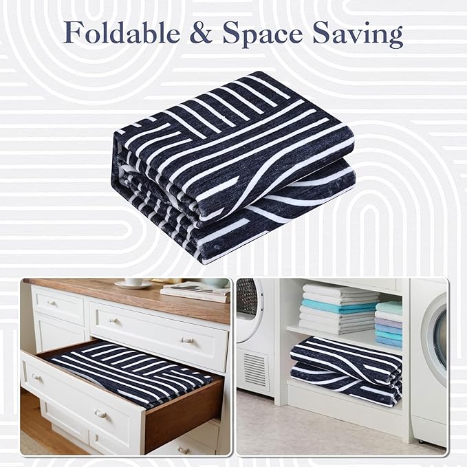 Area Rug 8x10 Washable Modern Geometric Lines Rug Low Pile Soft Bedroom Carpet Non Slip Non Shed Living Room Accent Carpets Ultra-Thin Foldable Boho Carpet for Playroom Farmhouse Dining, Blue