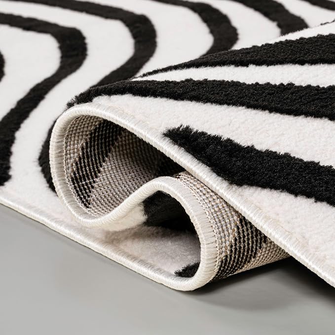JONATHAN Y Maribo High-Low Abstract Striped Black/White 8x10 Area Rug Indoor, Non-Shedding, Stain Resistant for Bedroom, Living Room, Kitchen (SCN103F-8)