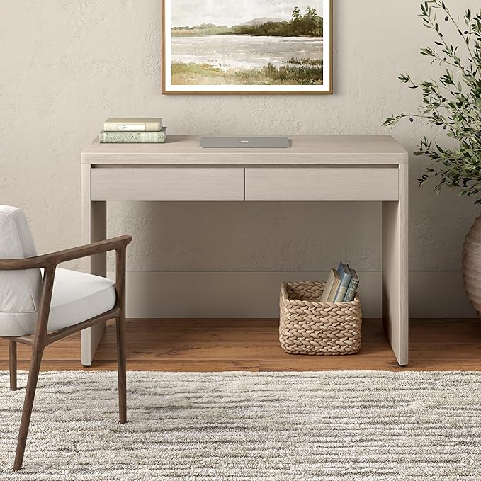 Henn&Hart 48" Modern Rectangular Wooden Home Office Desk Computer Desk Writing Table with 2 Storage Drawers for Home Office, Beech White