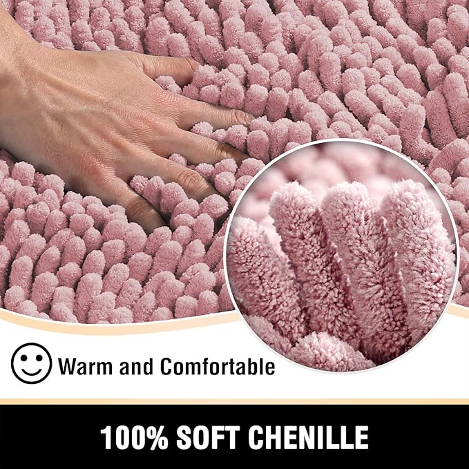 H.VERSAILTEX Bathroom Rugs Bath Mat Bath Rugs Bath Mats for Bathroom Non Slip Extra Thick Buncy Soft Chenille Bath Rug Fulffy Shag, Indoor Rug Carpet for Entry Living Room (Coral Pink, 20" x 32")