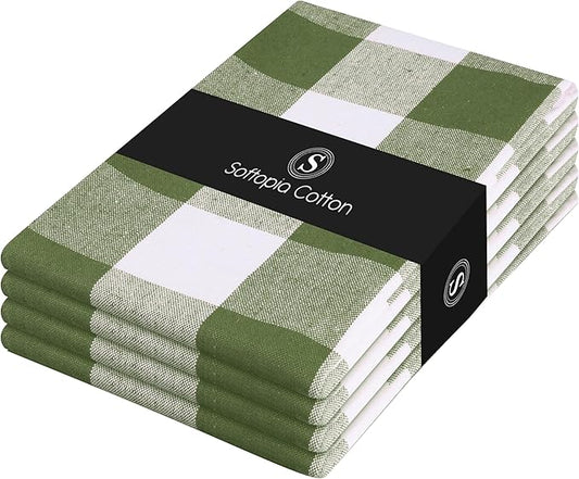 Mint Green and White Buffalo Check Kitchen Towels, 16x26 Inches, 4 Pack, 100% Cotton Dish Cloths, Reusable Hand Towels for Drying Glassware, Cleaning Spills, Farmhouse Plaid Towel