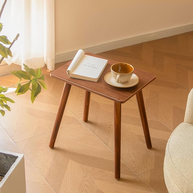 Small Side Table, Mid Century Modern End Tables Living Room, Wood Accent Bed Side Table with Solid Wood for Bedroom, Office, Small Spaces, Walnut Brown