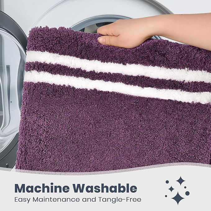 PURRUGS Bathroom Rug Non-Slip Machine Washable 30" x 60", Super Absorbent and Quick Dry Shaggy Microfiber Bath Mat, Extra Soft and Plush Bath Rug for Bathtub, Shower, and Sink, Purple