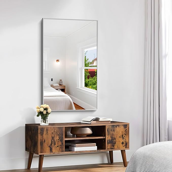 KOCUUY Silver Framed Mirror, 24"x40" Rectangle Bathroom Mirror for Wall, HD Tempered Glass, Anti-Rust Frame, Modern Design for Bathroom, Bedroom, Living Room, Entryway