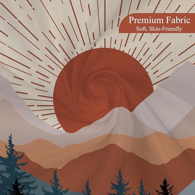 Mid Century Boho Shower Curtain for Bathroom Abstract Sunset Geometric Mountain Forest Aesthetic Shower Curtains Set Bohemian Minimalist Bathroom Decor Waterproof Fabric 72x72 inch