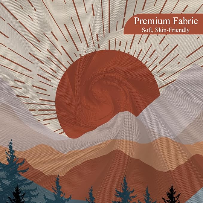 Abstract Mid Century Shower Curtain Boho Sunset Geometric Mountain Forest Aesthetic Shower Curtain Bohemian Minimalist Bathroom Decor Curtains Waterproof Fabric with Hooks 48x72 inch