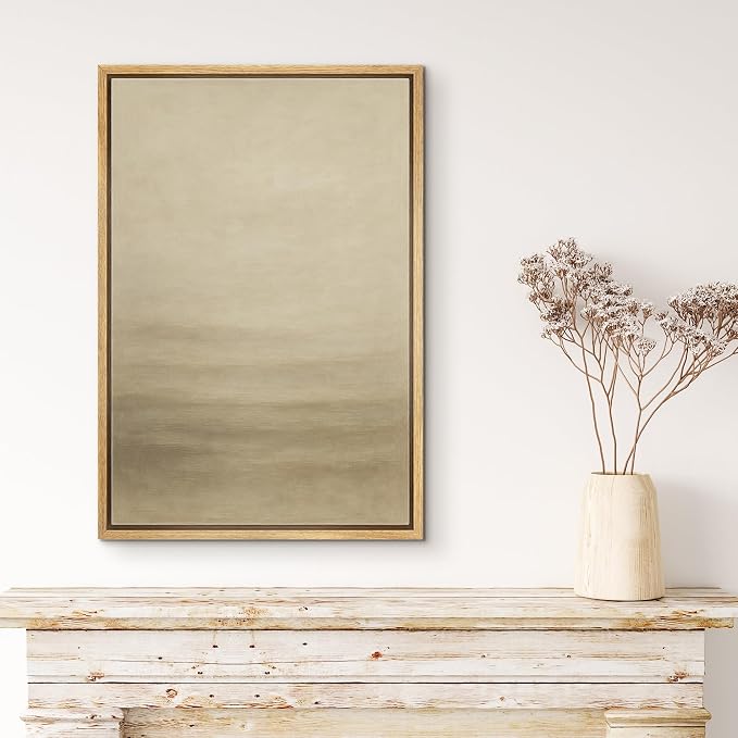 MUDECOR Framed Canvas Print Wall Art Tranquil Horizon Beige Gradient Minimalist Abstract Illustrations Minimalism Decorative Bohemian Colorful Zen for Living Room, Bedroom, Office - 24"x36" NATURAL