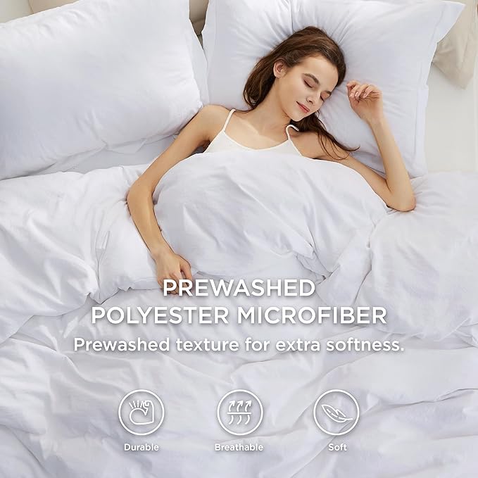 Bedsure California King Size Duvet Cover with Fitted Sheet - 4 Pieces Prewashed Cotton-Like Polyester Soft Bedding Set, Includes 1 Duvet Cover 104''x98'', 2 Pillow Shams, 1 Fitted Sheet, Bright White