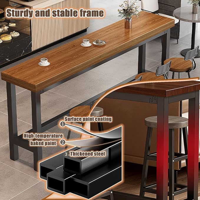 Narrow Bar Table for Small Spaces Industrial Rectangular Counter Height Table Retro Brown Wood Panel & Black Metal Frame Breakfast Bar Table for Apartments, Kitchen, Entryway Brown L63.0×W15.7×H41.3in