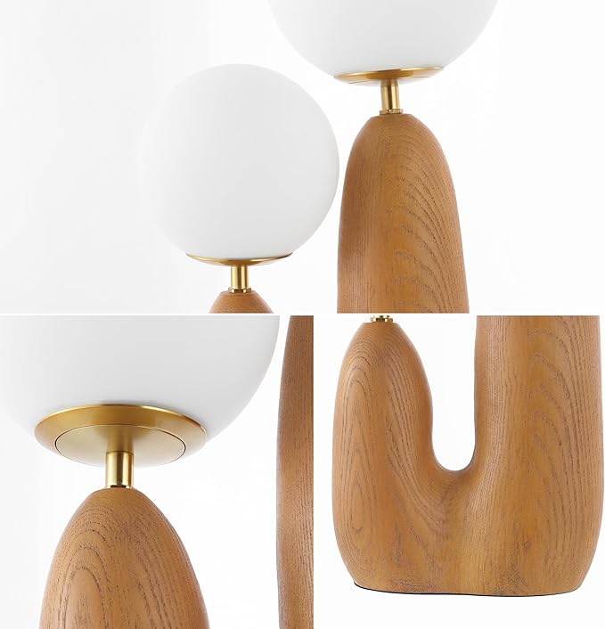 JONATHAN Y JYL4065A Oda 17.75" 2-Light Modern Bohemian Resin/Iron/Frosted Glass Danish Cactus LED Table Lamp, Brown Wood Finish, for Living Room, Office, Bedroom