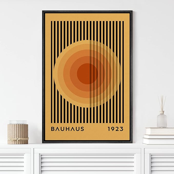 MUDECOR Framed Canvas Print Wall Art Mid-Century Bauhaus Multicolor Orange Circle Shapes Abstract Illustrations Modern Art Multicolor Relax/Calm for Living Room, Bedroom, Office - 16"x24" Black