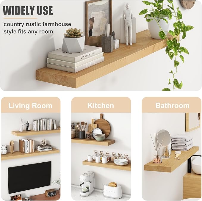 Floating Shelves for Wall, USA-Sourced Brich Wood 36 Inch Long Wall Shelves Set of 2, Natural Wooden Mounted Picture Ledge Shelf, Nursery Book Storage Shelf Kids Bookshelf, Display Shelf