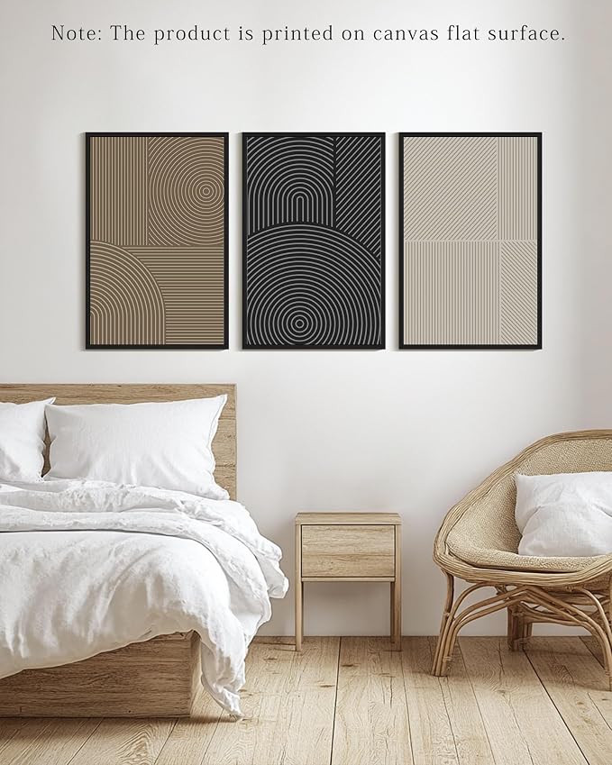 KUVIOKE Minimalist Abstract Boho Framed Wall Art Modern Mid-Century Bohemain Neutral Line Wall Decor Geometric Artwork Bedroom Decor 24x36in (Black Framed)