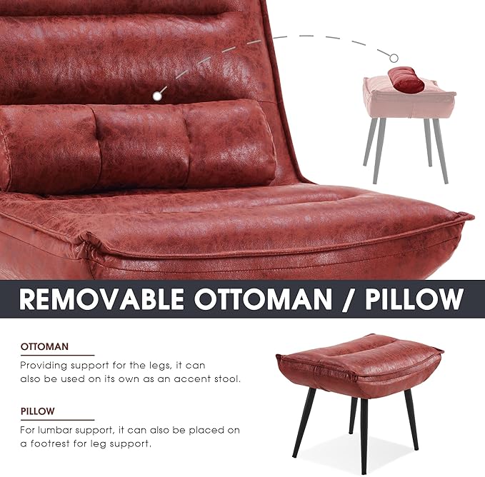 MCombo Wingback Accent Chair with Ottoman, Modern Bronzing Fabric Upholstered Club Chair for Small Space, Living Room 4400 (Burgundy)