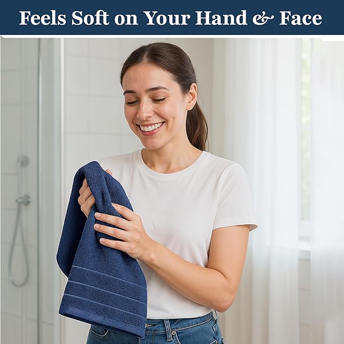 LANE LINEN Bath Hand Towels Pack of 4 (16"x28") - Turkish Hand Towel Set for Bathroom - Durable, Quick Dry, Soft & Highly Absorbent Long Lasting Hand Towel Set - Dorm Essentials for Boys - Navy Blue