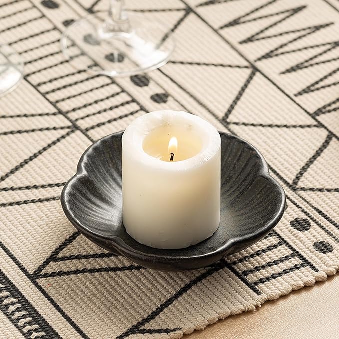 Ceramic Pillar Candle Holder, Candle Tray for Incense, Palo Santo Holder, Tealight Candle Holder, Candle Stand for Home Decoration Display, Halloween Christmas Wedding Parties, 1 Pack (Black)