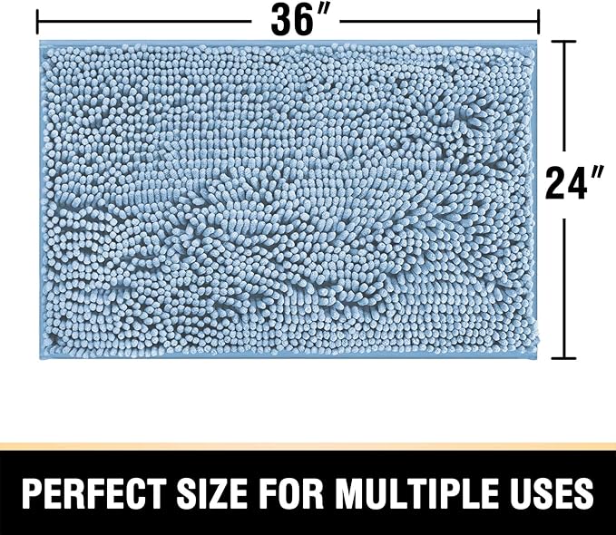 H.VERSAILTEX Bathroom Rugs Bath Mat Bath Rugs Bath Mats for Bathroom Non Slip Extra Soft Chenille Bath Rug Fulffy Shag, Indoor Rug Carpet for Entry Living Room (Cool Blue, Extra Large 24" x 36")