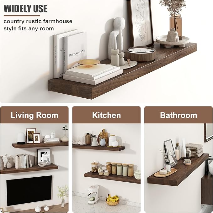 Floating Shelves for Wall, USA-Sourced Sapele Wood 55 Inch Long Wall Shelves, Natural Wooden Mounted Picture Ledge Shelf, Nursery Book Storage Shelf Kids Bookshelf, Display Shelf for Bathroom