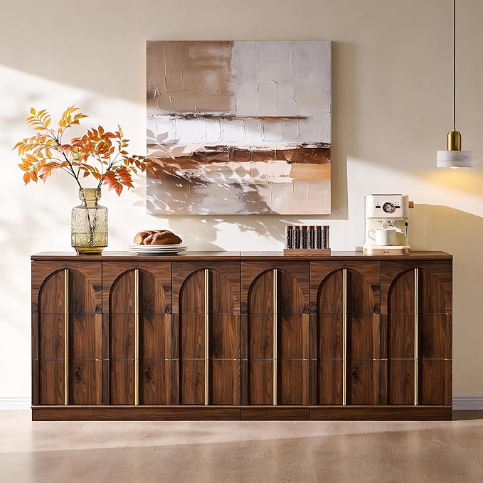 ACCOHOHO Buffet Cabinet with Storage 93 Inch Arched Wood Sideboard Cabinet with Adjustable Shelf Modern Console Tables Accent Storage Cabinets for Living Room,Dining Room,Kitchen