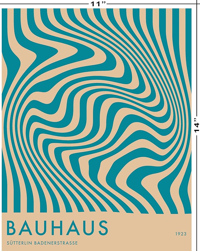 Mid Century Modern Bauhaus Wall Art - 11x14" UNFRAMED Print - Abstract Wall Decor - Exhibition Poster Replication (Teal)