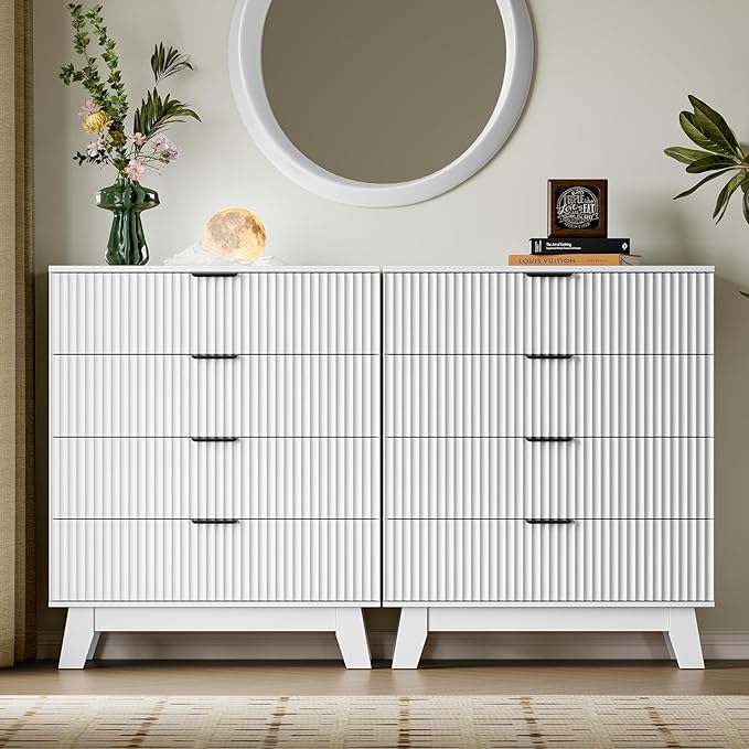 39" Tall Dresser for Bedroom, 4-Drawer Fluted Chest of Drawers, Modern Wood Highboy with Deep Storage, Metal Slides & Handles, Anti-Tip Kit, Vertical Clothes Organizer for Apartment, Nursery