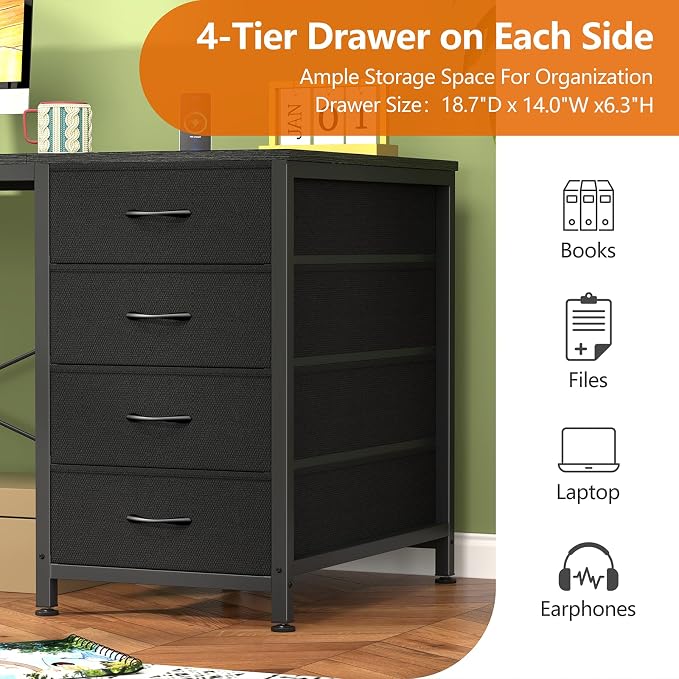 YOMILUVE 95'' Two Person Desk with 8 Drawers, Long Office Desk with Charging Station, 2 Person Desks Double Desk Writing Study Table for Home Office, Black