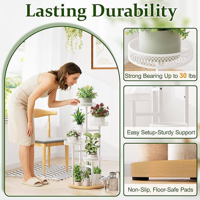 White Stand Plants, 5-Tier Metal Plant Stands for Outdoor Indoor Plants,Heavy Duty Flower Pot Stands for Multiple Plants,Decoration Display Racks for Patio Garden -WhiteFlower