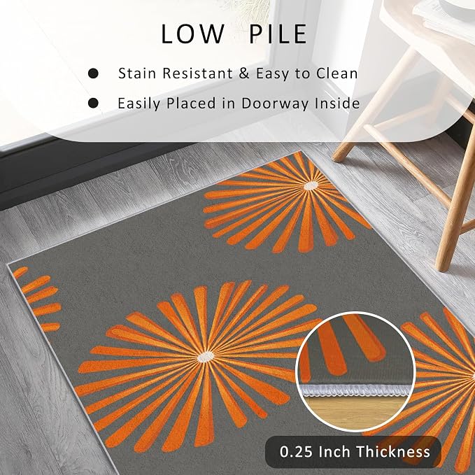 Mid Century Modern Runner Rug 3x11, Sunburst Starburst Design, Retro Geometric Area Rug, Washable Carpet Runner for Bedroom, Standard Hallways, Kitchen Walkway, Dining Room Sideboard