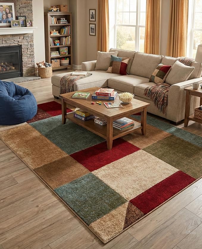 Well Woven Good Vibes Marcia Multi Color 7'10" x 9'10" Modern Area Rug for Living & Dining Room - Stain-Resistant, Hand-Carved, 3D Abstract Design