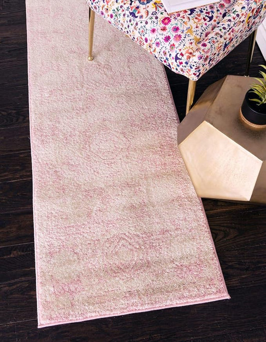 Unique Loom Bromley Collection Area Rug - Wells (2' x 13' 1" Runner, Pink/ Ivory)