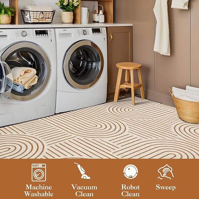 Washable 8x10 Area Rug Modern Abstract Carpet Non Shedding Living Room Area Rug Soft Bedroom Rugs Stain Resistant Boho Rainbow Large Carpet for Nursery Dining Room, Orange