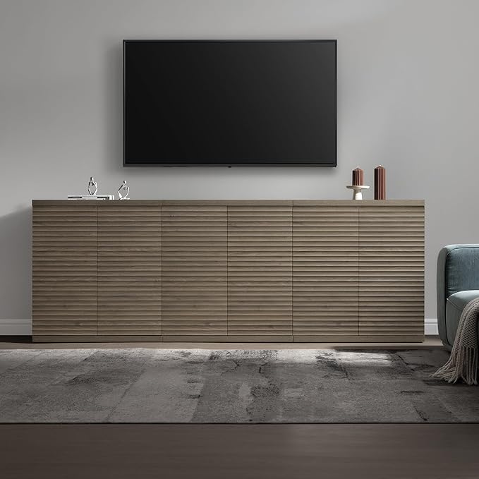SICOTAS Buffet Cabinet with Storage Accent Sideboard Modern Credenza with Doors & Shelves Fluted Media Console Mid Century Coffee Bar Table for Living Room Kitchen Dining Room Hallway (3PCS)