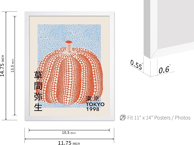 Poster Master Vintage Poster - Pumpkin Forever Print - Tokyo Art - Infinity Dots Art - Chic Gift for Men, Women - Perfect Decor for Living Room, Bedroom, Office, 11x14 White Framed