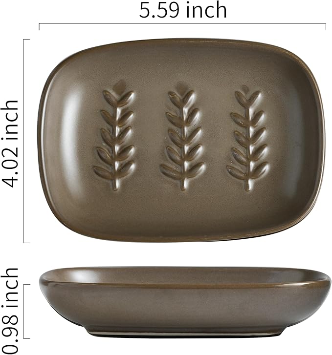 Soap Dish Soap Holder Shower, Ceramic Soap Dishes for Bar Soap Sponge, Farmhouse Shower Soap Dish, Large Soap Saver Tray for Bathroom Kitchen Sink, Easy Cleaning, Extend Soap Life, Brown