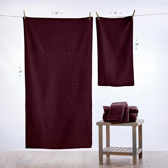 SKL Home CloudSoft 100% Cotton Luxury 6-Piece Towel Set, 600 GSM, Ultra Plush & Absorbent - 2 Bath Towels, 2 Hand Towels, 2 Washcloths, Bordeaux