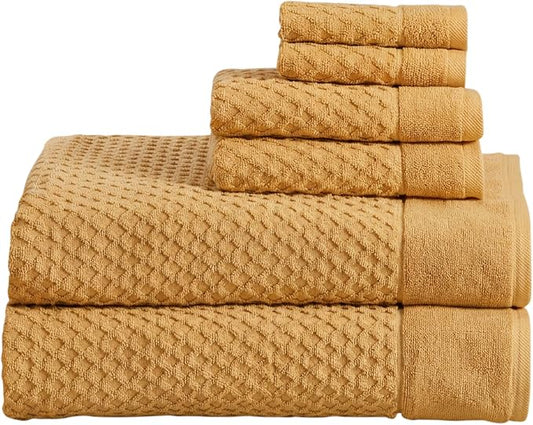 Great Bay Home Bath Towels - 100% Cotton 6 Piece Bath Sheet Set - Diamond Waffle Weave - Absorbent, Durable, Quick-Dry Towels for Bathroom (Marigold)