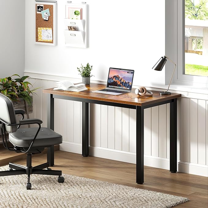 Need Small Desk, 31.5 inch Sturdy Writing Desk for Small Spaces, Computer Desk Teens Desk Study Table Laptop Desk Home Ofice Desk, Black Metal Frame, Rustic Brown