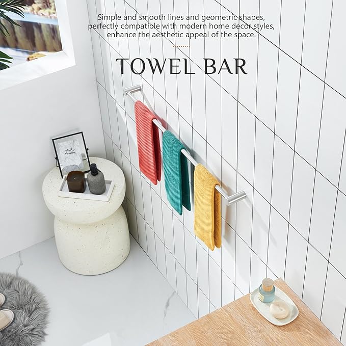 KOKOSIRI Bath Towel Bars Brushed Nickel Bathroom Towel Holder 32-Inch Wall Mounted Racks Bathroom Hardware Accessories Stainless Steel, B4007BR-L32