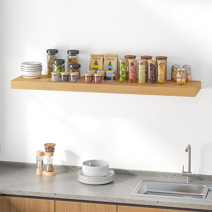 Dreamland 55" Floating Shelves for Wall, 12" Deep Thicker Oak Floating Shelves, Wall-Mounted Shelves for Bedroom, Living Room, Kitchen, Bathroom - Set of 1