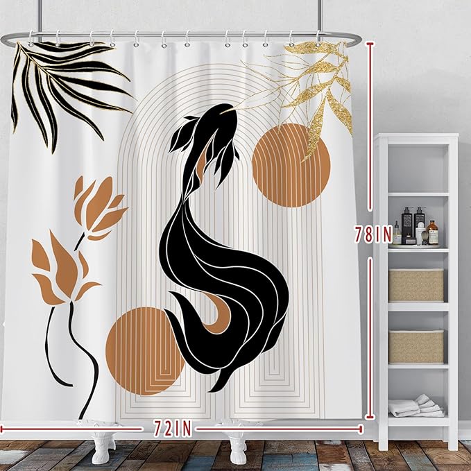 Baocicoo Bohemia Abstract Goldfish Shower Curtain Leaves Lotus Shower Curtain for Bathroom Art Home Hotel Hostel Bathtub Cubicle Decor Waterproof Curtain for Bathroom with Hooks 72x78 Inches