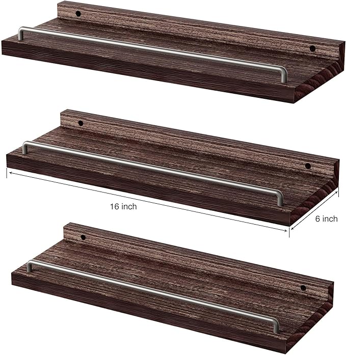 Floating Shelves, Bathroom Decor Shelves Over Toilet, Farmhouse Wall Shelves for Living Room, Bedroom, Picture Frames, Plants, Kitchen, Set of 3 (Walnut Brown)