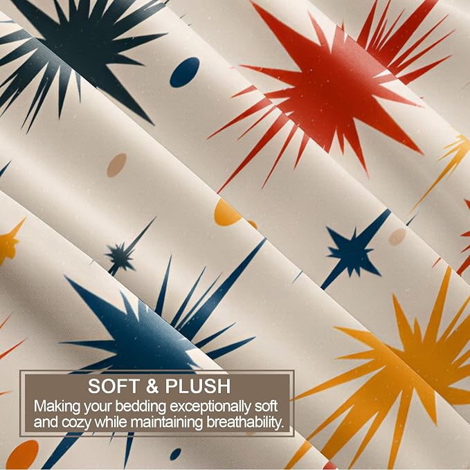 Retro Atomic Duvet Cover Twin Vintage 50s Mid Century Bedding Set 2 Piece for Kids Bedroom Abstract Star Patterned Comforter Cover with Zipper Ties & 1 Pillowcases