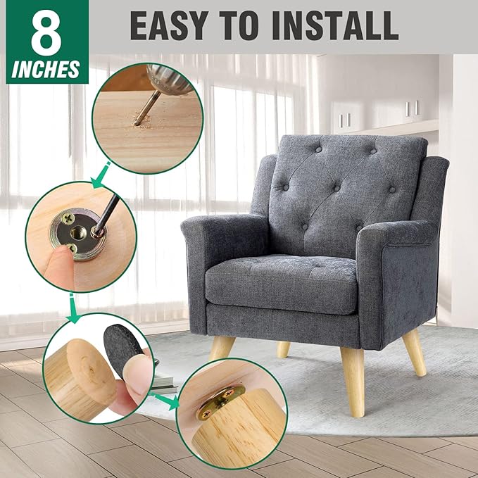 FoDau770 Rubber Wood Furniture Legs 8 Inches, Slant Tapered Wood Feet Mid Century Sofa Legs Set of 8, 5/16" UNC Furniture Feet Replacement Parts for Cabinet Couch Dresser Chair Ottoman Table