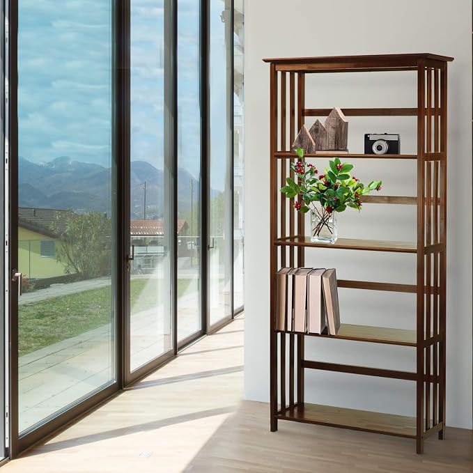 Mission Style 5-Shelf Bookcase-Walnut