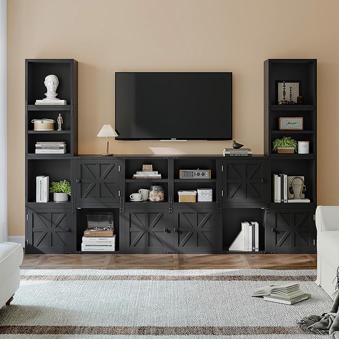 Homkdom 4 Cube Storage Organizer, DIY Bookcase with Doors, Stackable Cube Shelf with Anti-Tip Design, Modular Cubby for Bedroom, Dorm, Office,Living Room, 30" W x 11.81" D x 30" H, Black