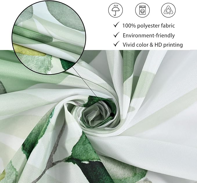 Sage Green Eucalyptus Shower Curtain Leaf Plant Herbs Spring Nature Waterproof Fabric Machine Washable with Hooks for Bathroom Bathtub Decor 72x72