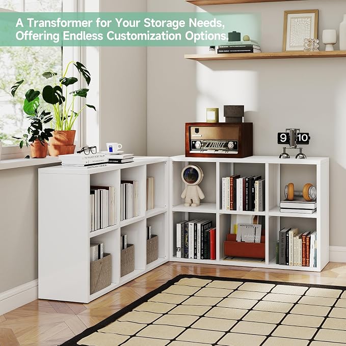 IRONMIX Metal 6 Cube Storage Organizer, White Short Bookshelf with Storage, Modern Cube Organizer with Shelves, 2-Tier Horizontal Bookshelf for Home Office, Library, Classroom (White, 1037)