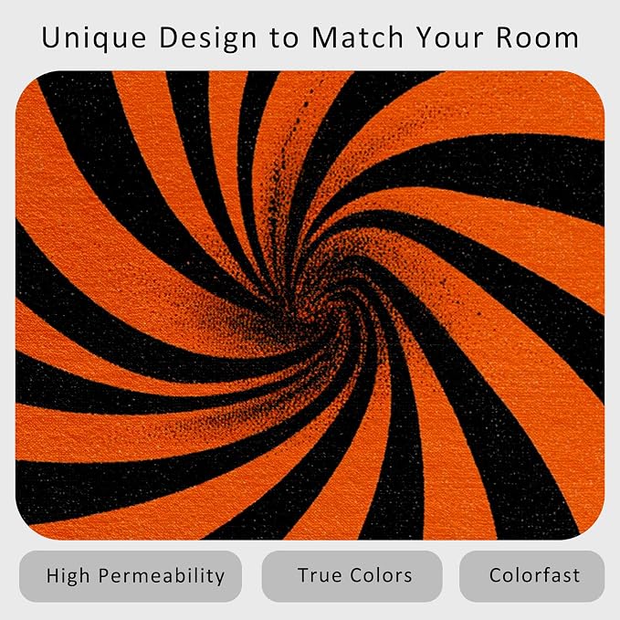 70s Rug 5x8 Swirl Abstract Black Orange Striped Pattern Area Rugs for Living Room, Bedroom, 70s Home Decor Accessories Indoor Carpet, Non Slip & Machine Washable, GD0377