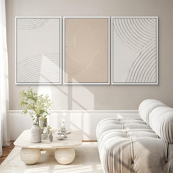 SIGNWIN Framed Canvas Print Wall Art Set Geometric Pastel Spiral Circles Shapes Abstract Illustrations Modern Art Decorative Nordic Chic Calm/Zen for Living Room, Bedroom, Office - 24"x36"x3 White