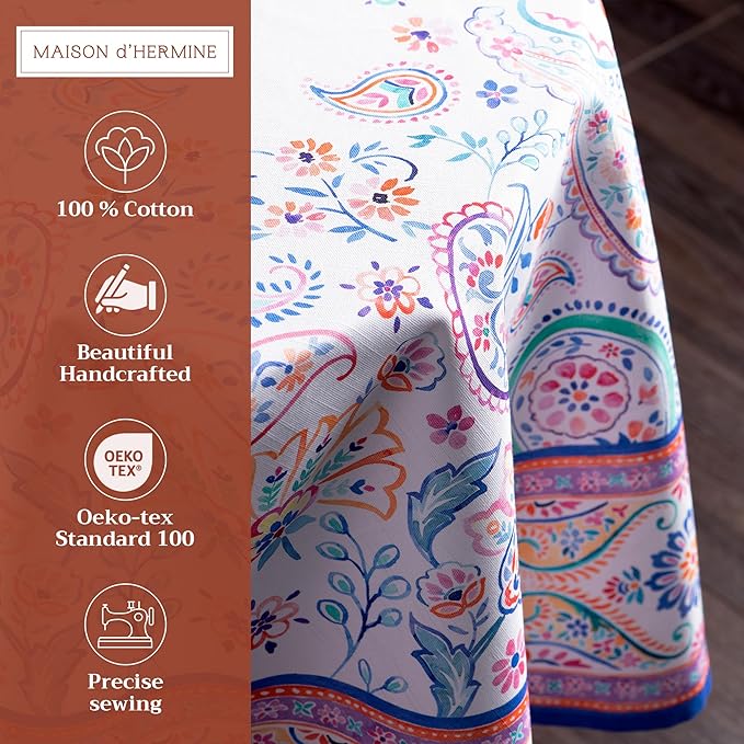 Maison d' Hermine Table Cloth Round Table 100% Cotton 69 Round Inches Tablecloth Reusable Decorative for Dining Room Farmhouse Home Valentines Day Decorations Spring Summer - Indian Floral
